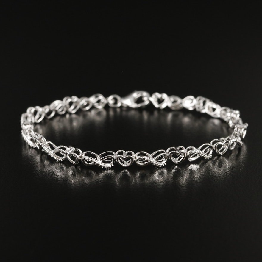 Sterling Infinity Heart Link Bracelet