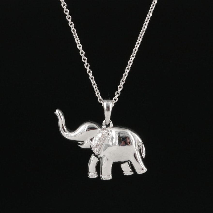 Sterling Diamond Elephant Necklace