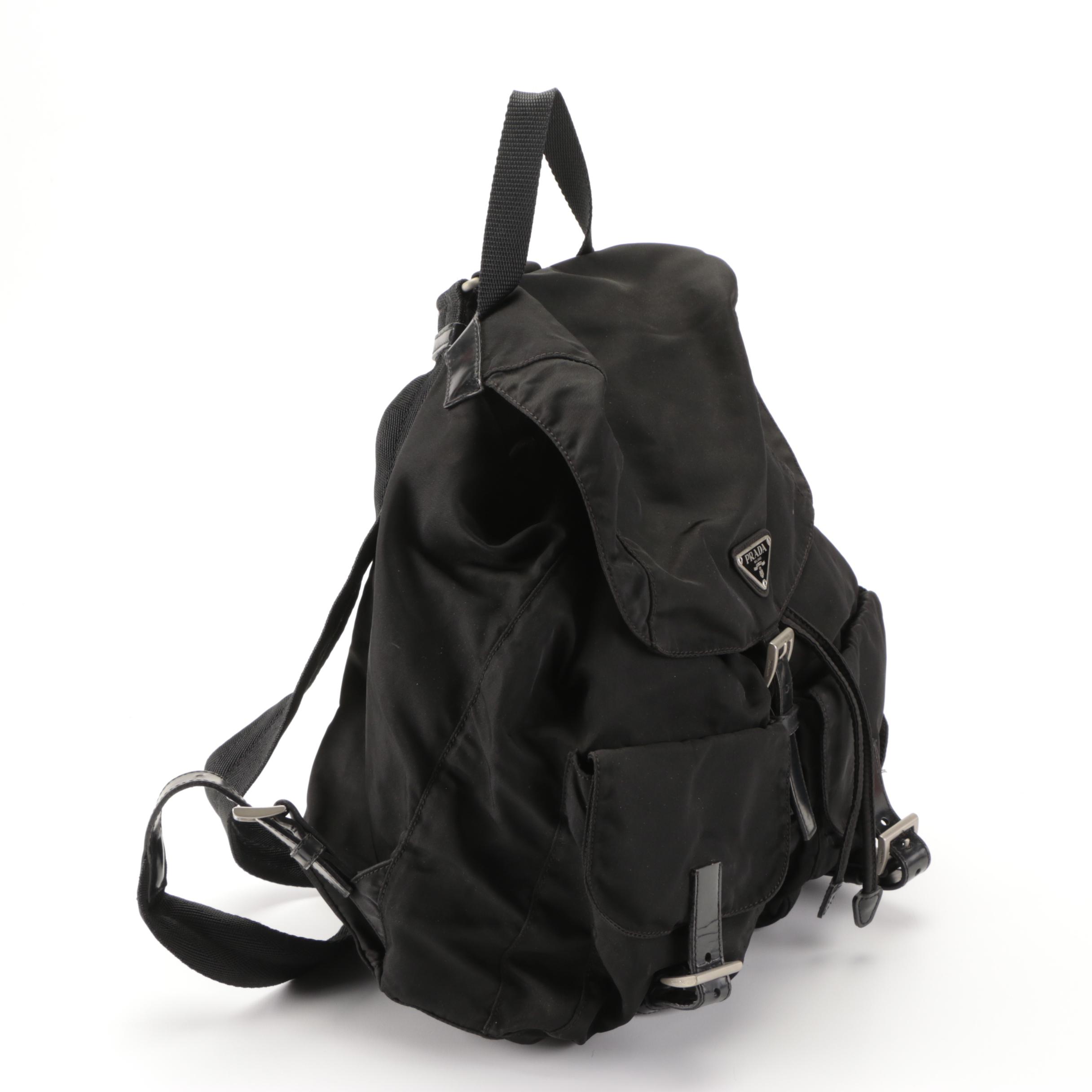 Prada Drawstring Backpack in Black Tessuto Nylon with Leather Trim