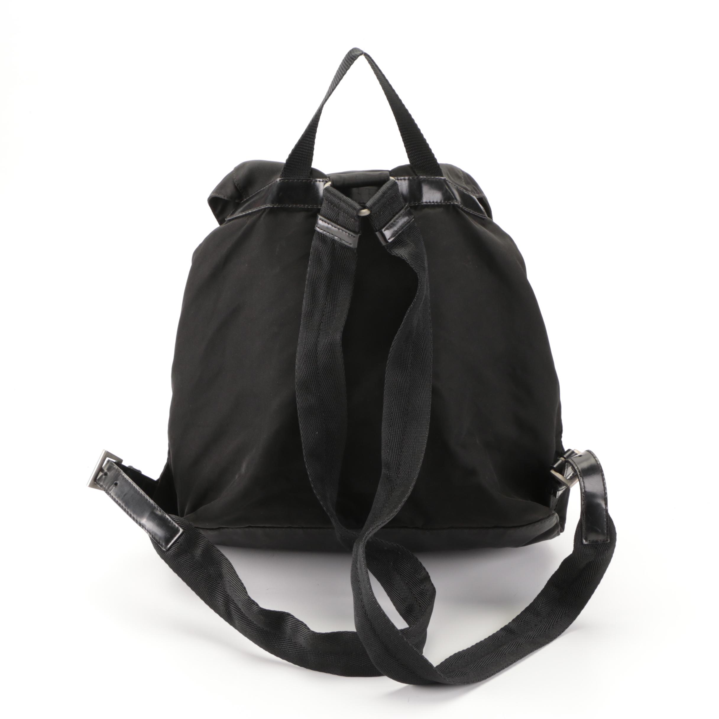Prada Drawstring Backpack in Black Tessuto Nylon with Leather Trim
