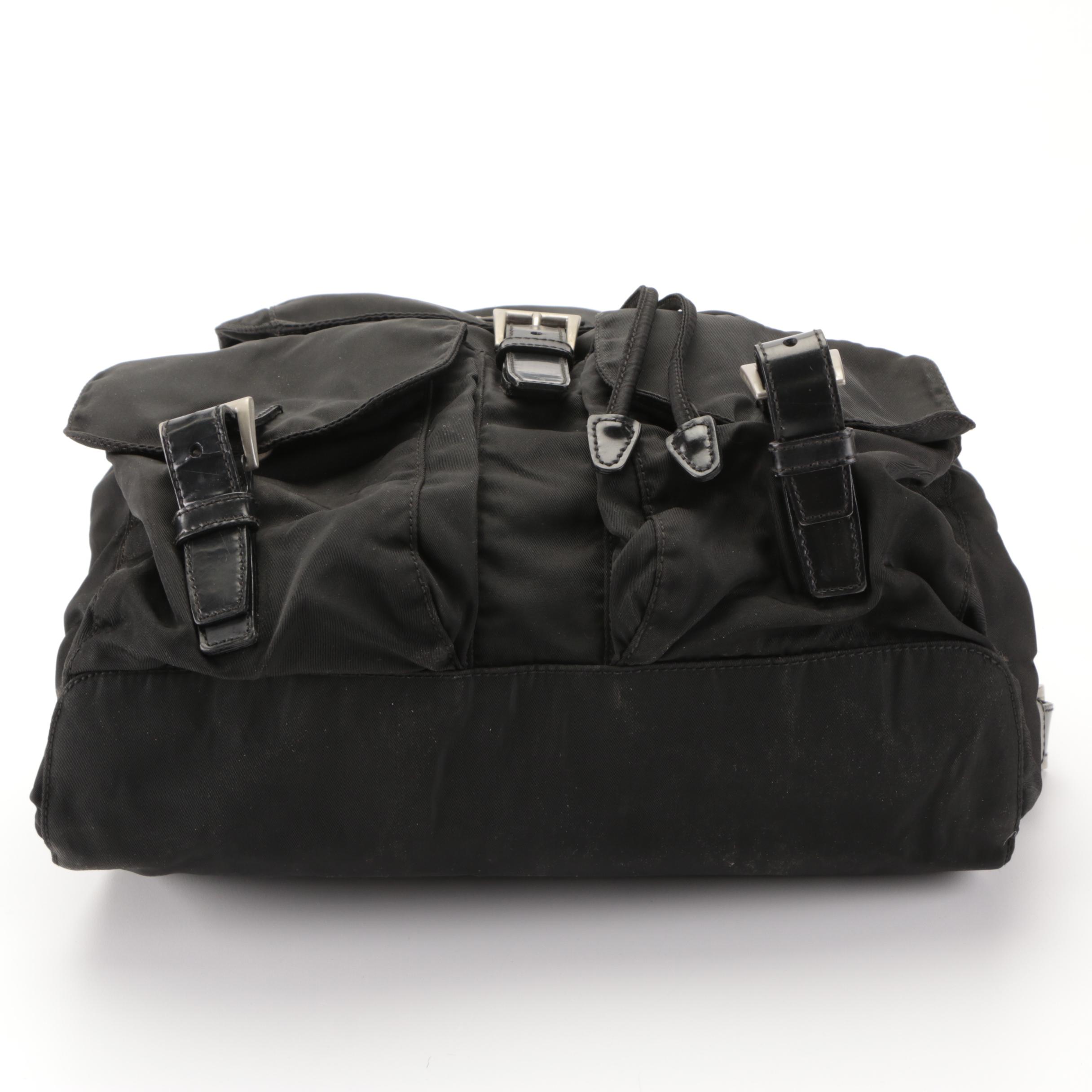 Prada Drawstring Backpack in Black Tessuto Nylon with Leather Trim