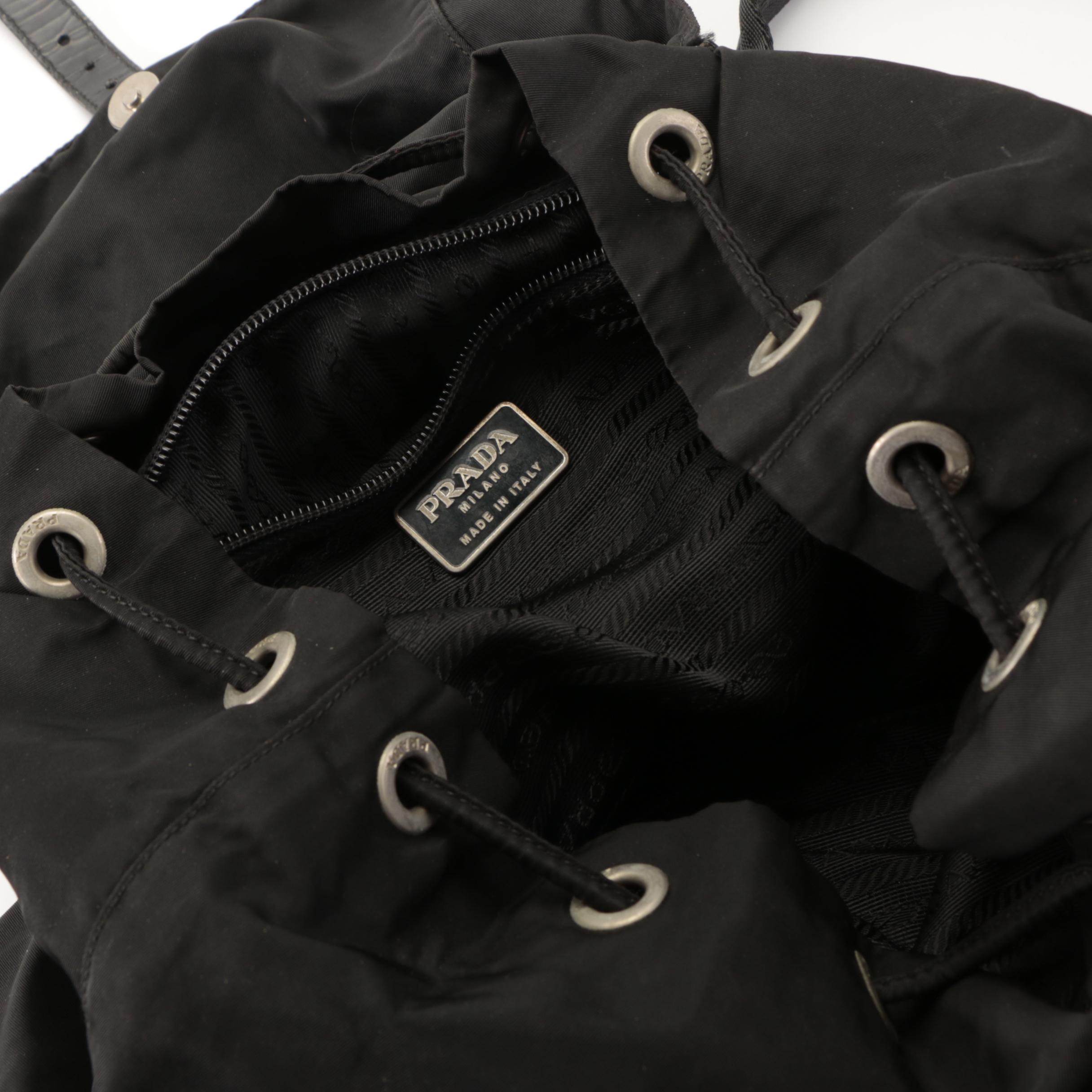 Prada Drawstring Backpack in Black Tessuto Nylon with Leather Trim