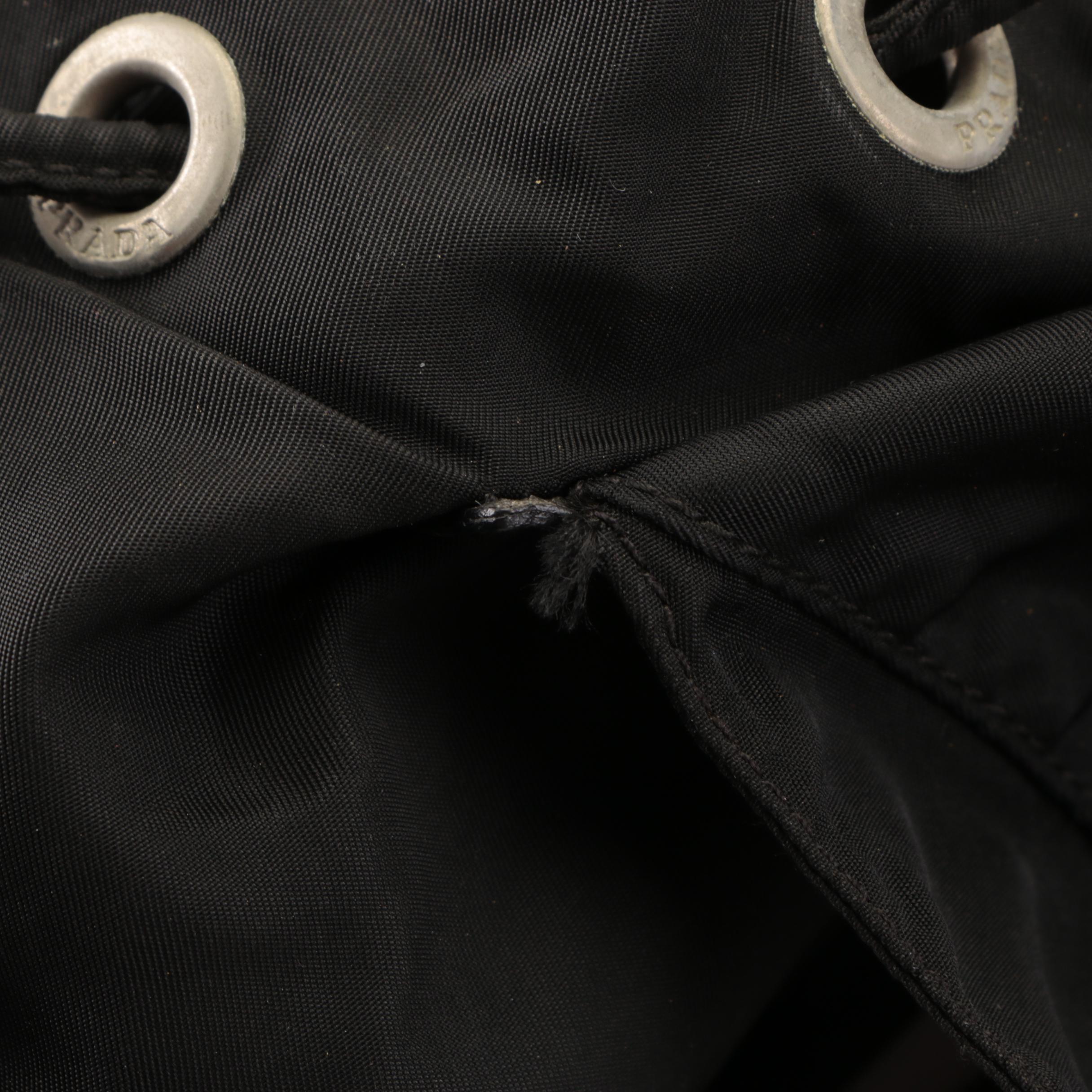 Prada Drawstring Backpack in Black Tessuto Nylon with Leather Trim