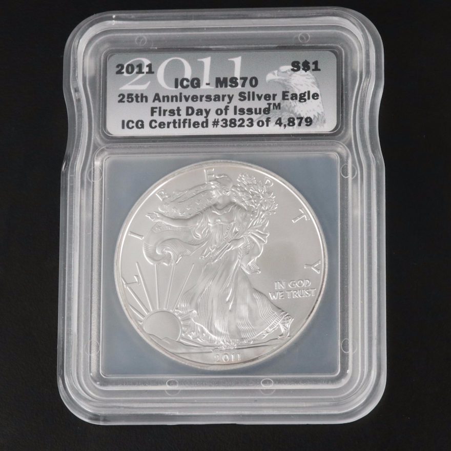 ICG Graded MS70 "25th Anniversary" 2011 $1 American Silver Eagle