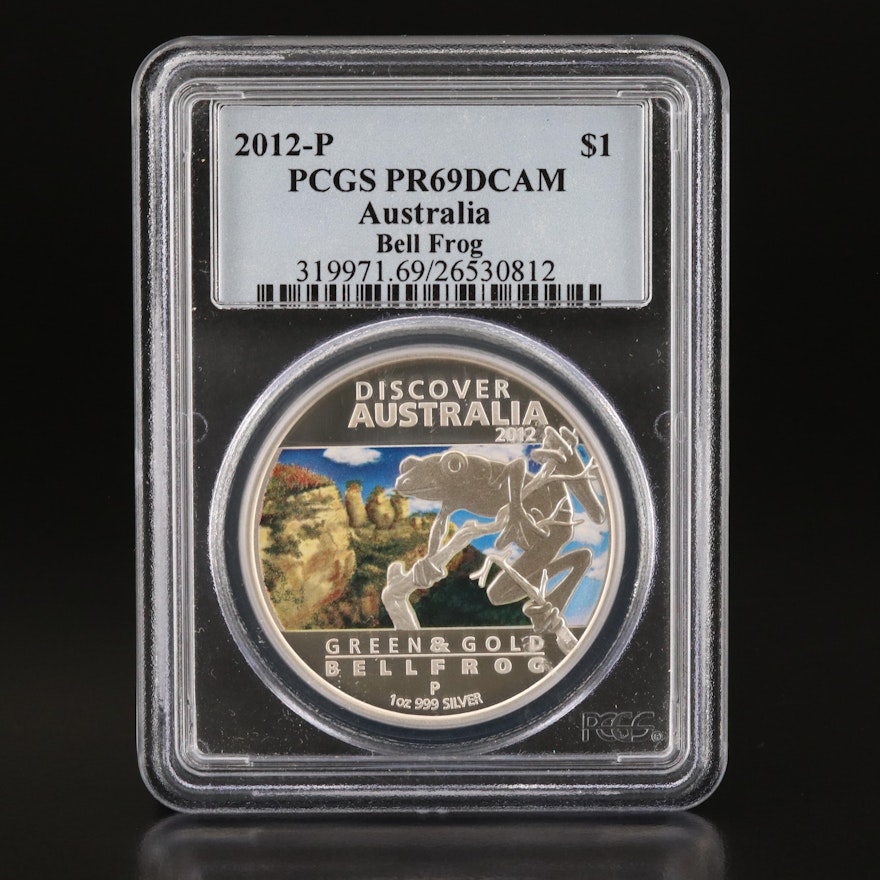 PCGS Graded PR69 DCAM 2012-P Australia Bell Frog Silver Dollar