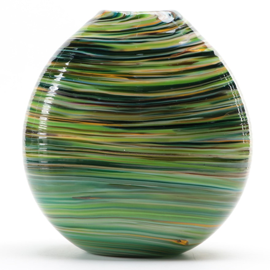 Caleb Siemon Handblown Multi-Color Studio Art Glass Vase, 2003