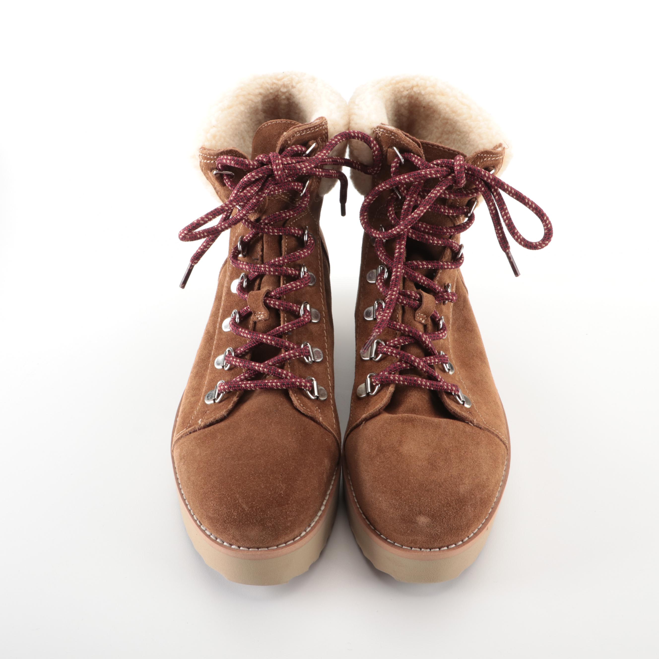 Sam Edelman Franc Suede Hiking Boots with Faux Shearling Trim