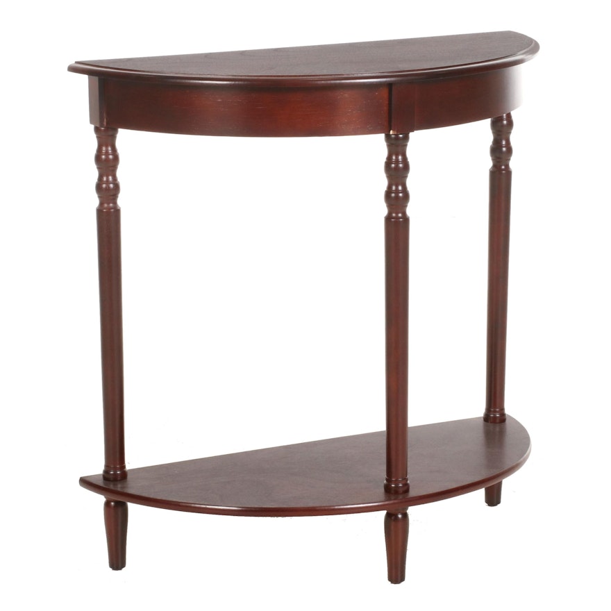 Contemporary Wooden Demilune Two-Tiered Hall Table