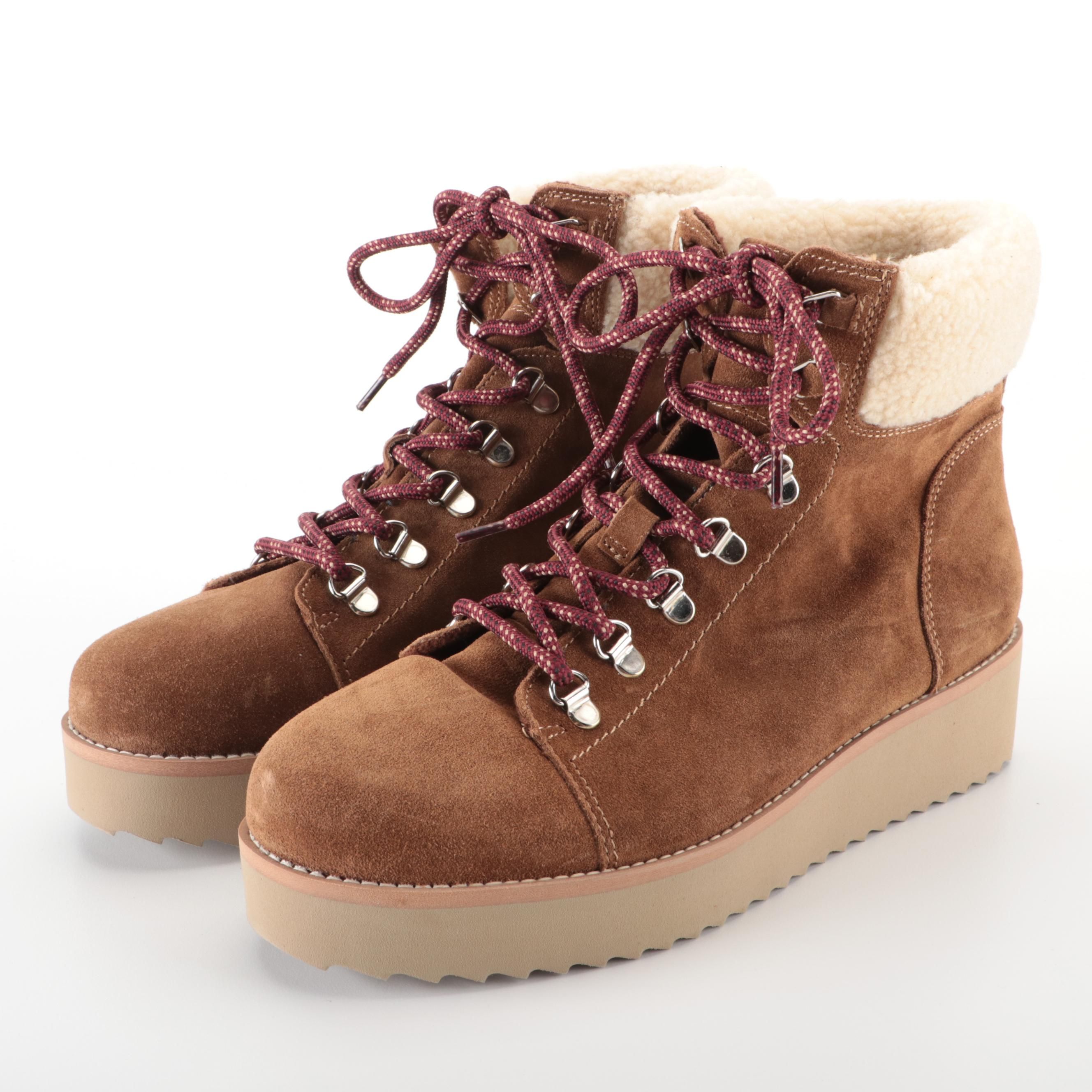 Sam Edelman Franc Suede Hiking Boots with Faux Shearling Trim