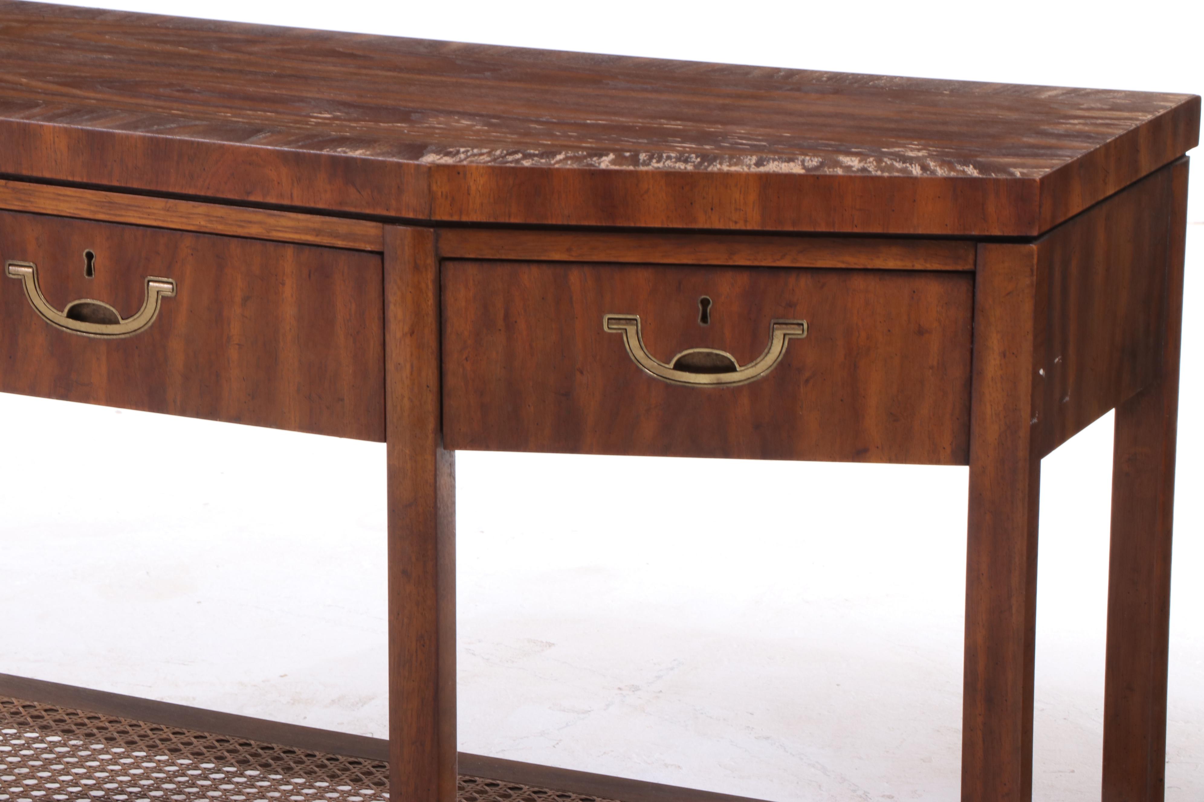 Drexel "Accolade" Pecan Console Table with Three Drawers