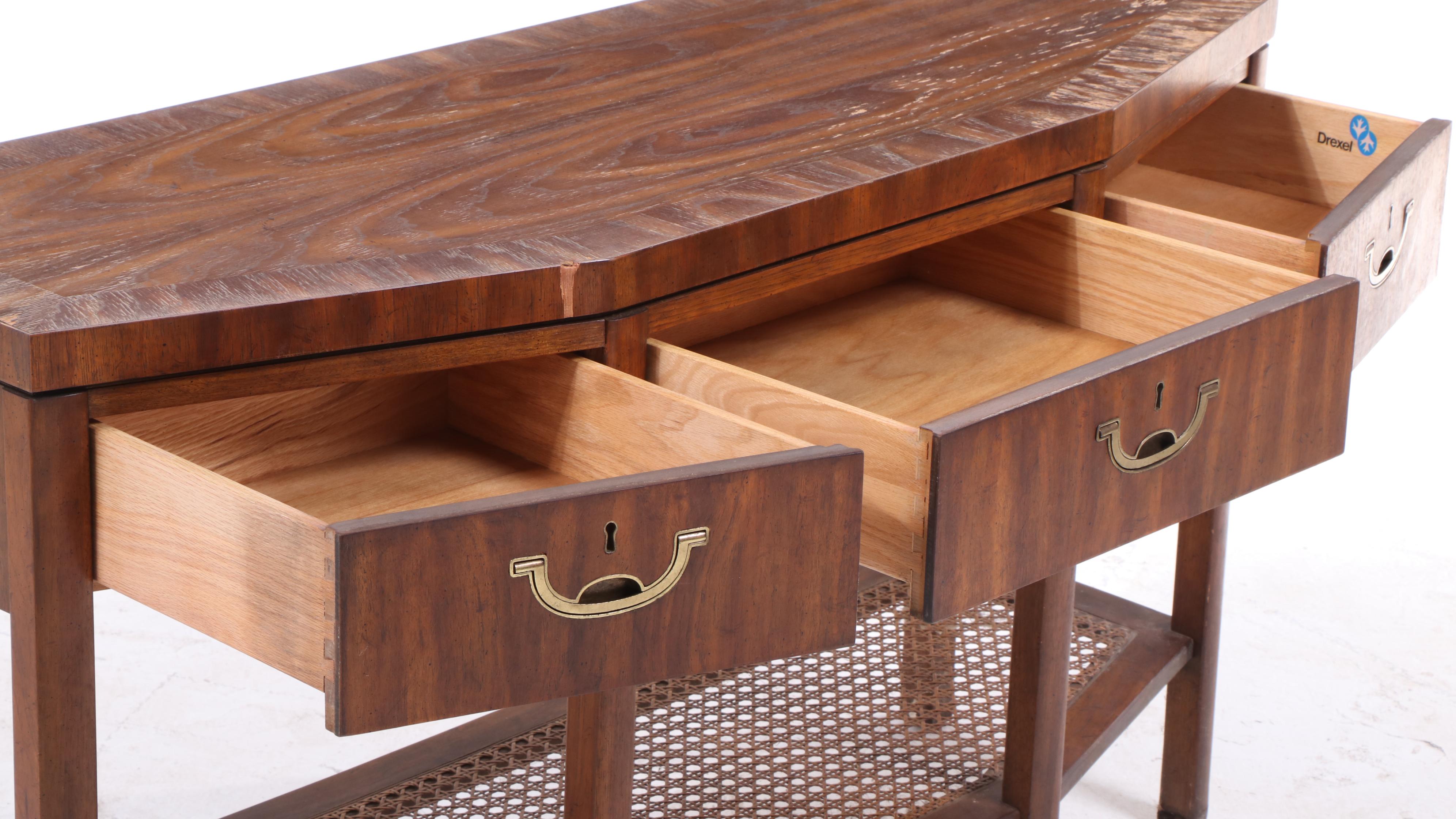 Drexel "Accolade" Pecan Console Table with Three Drawers
