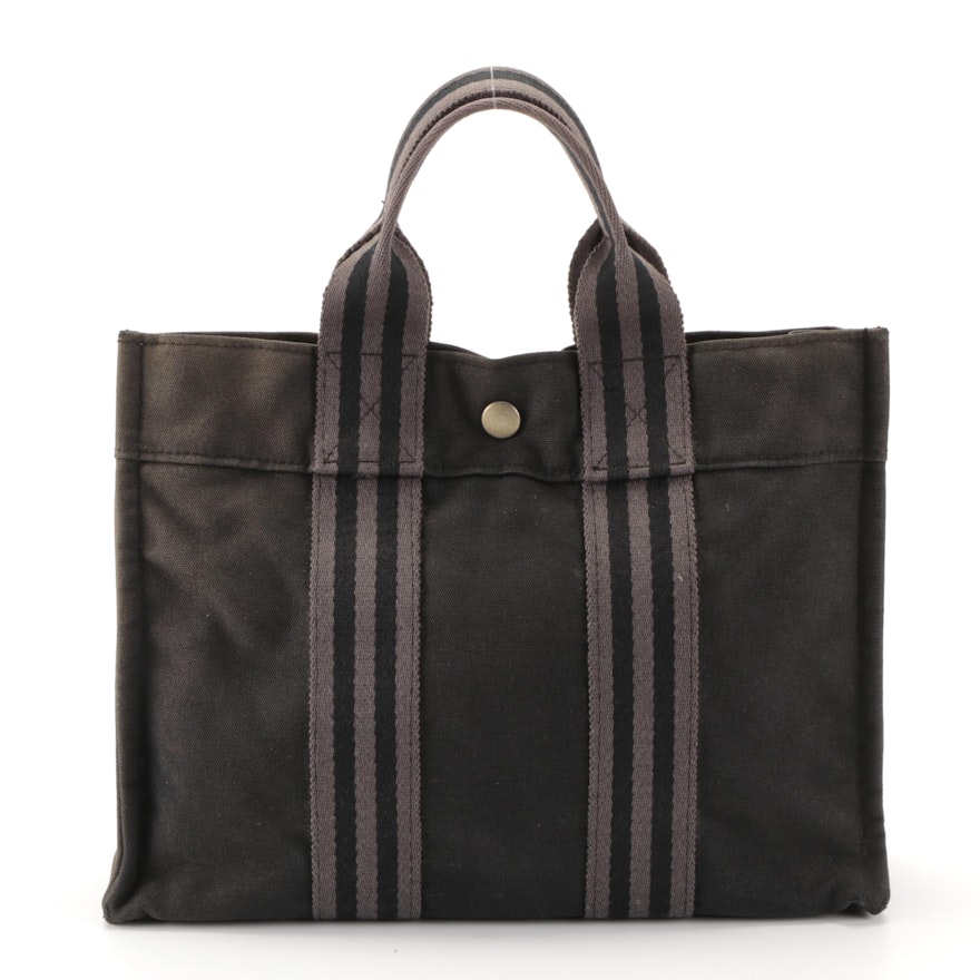 Hermès Fourre Tout PM Tote Bag in Black and Grey Cotton Canvas