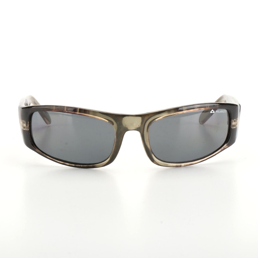 Liquid Manatee Translucent Striped Polarized Wrap Sunglasses with Case