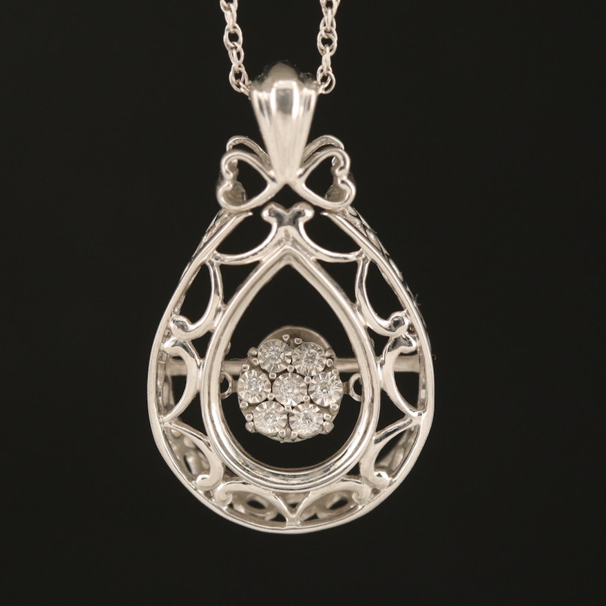 Sterling Trembler Diamond Pendant Necklace