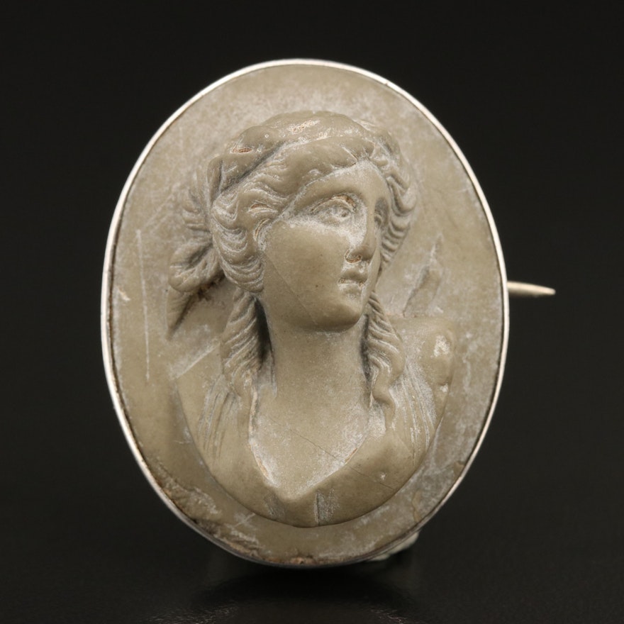 Sterling Lava High Relief Cameo Brooch