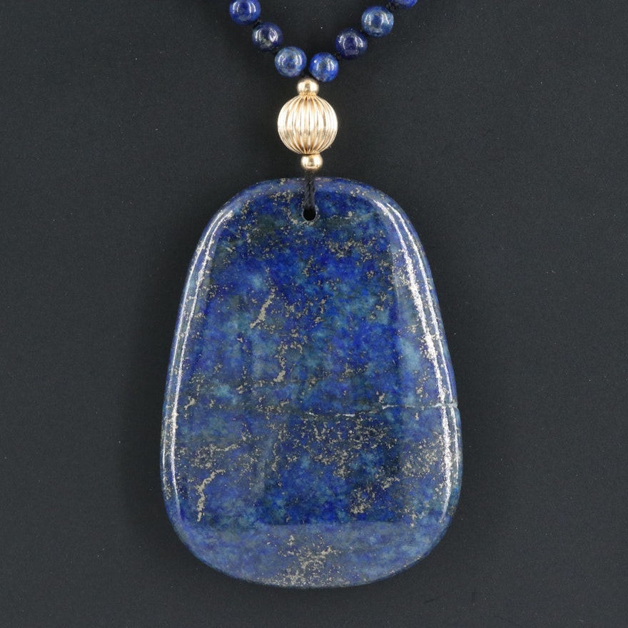 Lapis Lazuli Necklace with 14K Clasp and 18K Accent