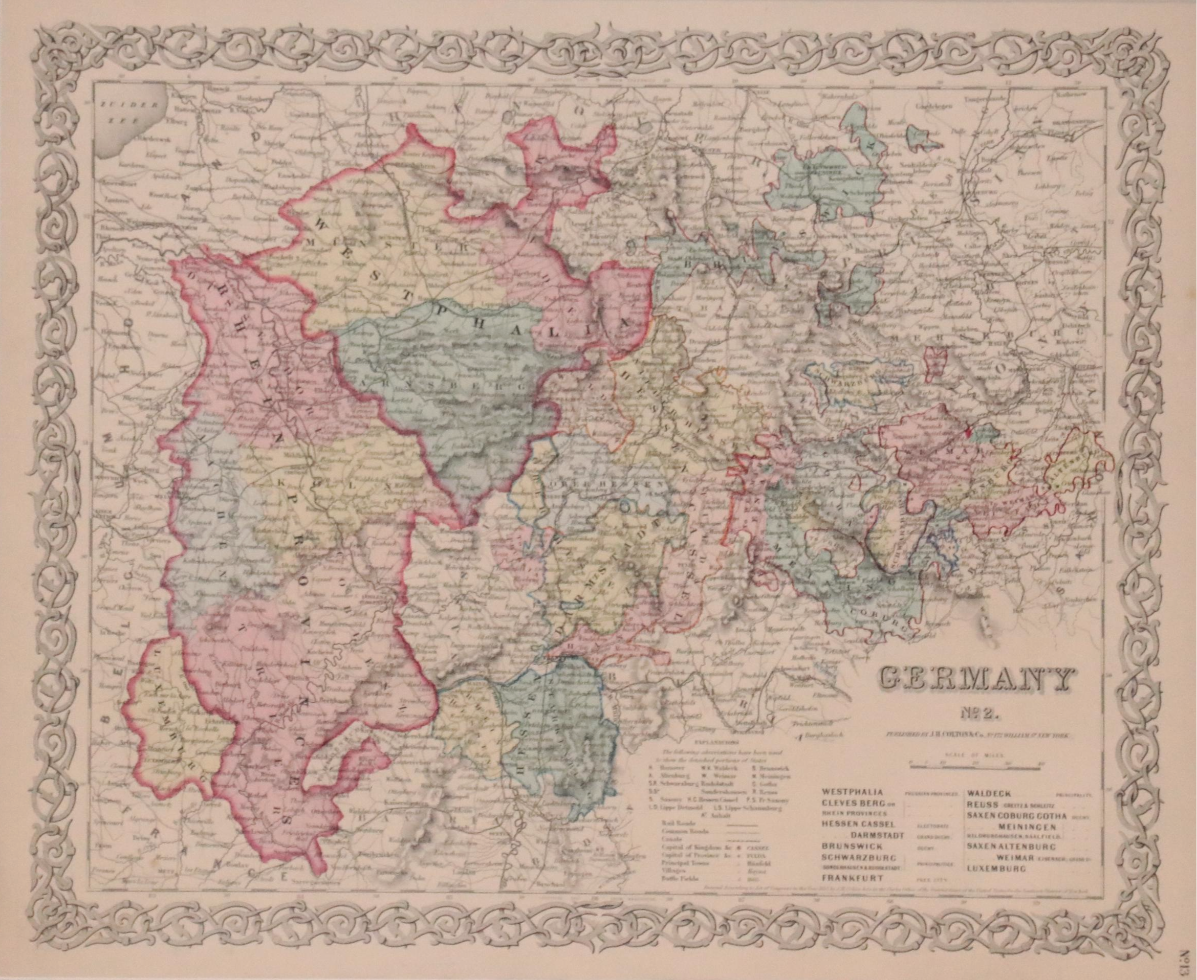 J. H. Colton & Co. Hand-Colored Engraving Map "Germany No. 2"