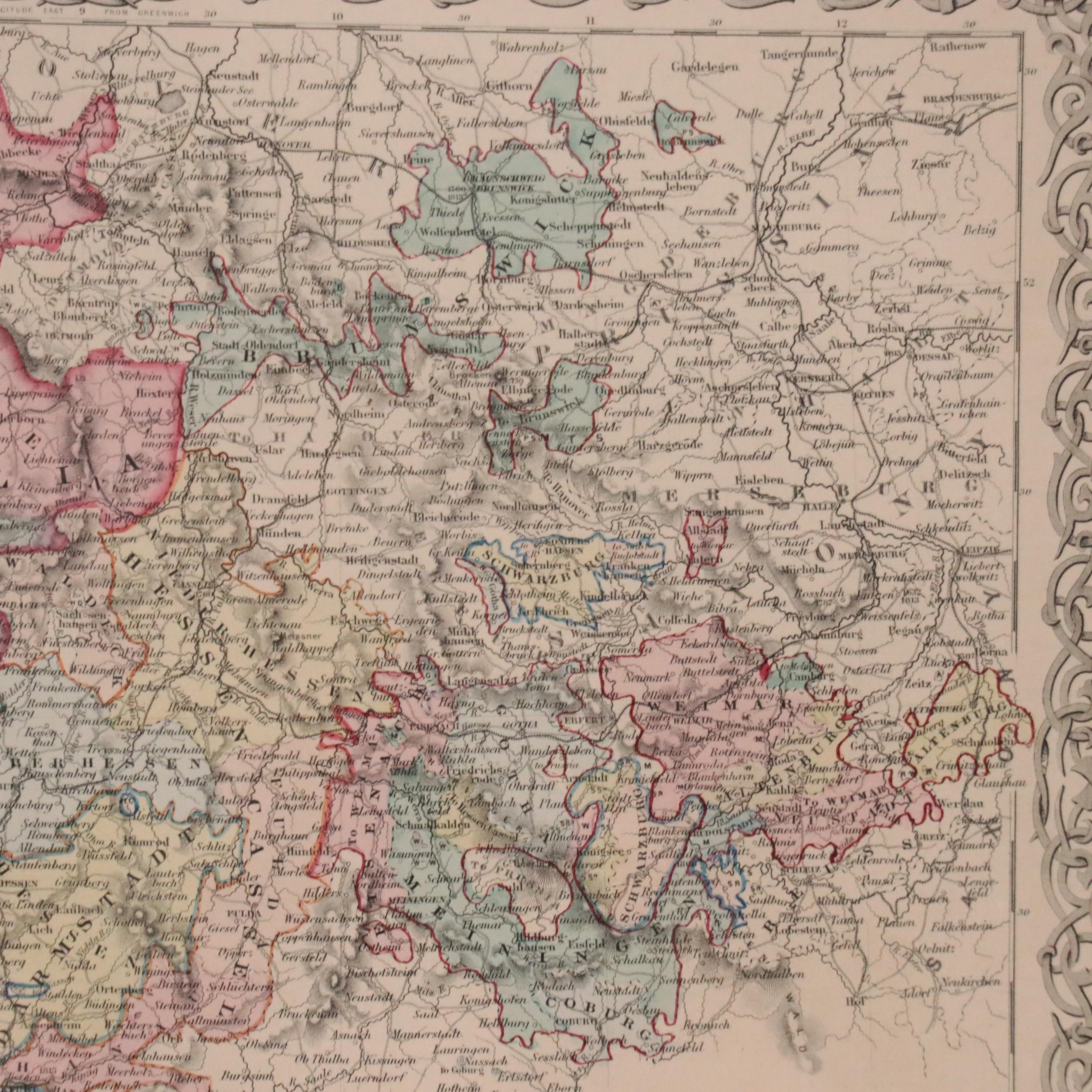 J. H. Colton & Co. Hand-Colored Engraving Map "Germany No. 2"