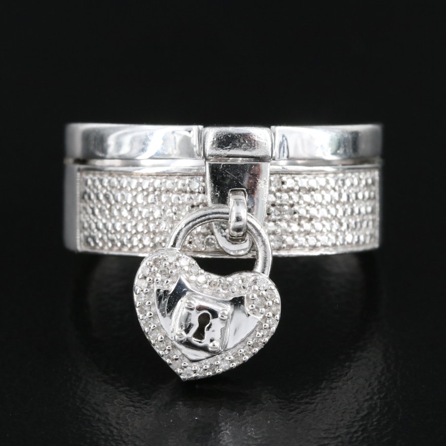 Sterling Diamond "Locked Heart" Charm Ring