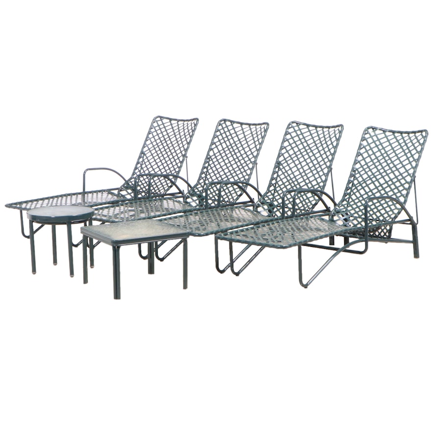 Brown Jordan Green Patio Pool Loungers and Side Tables