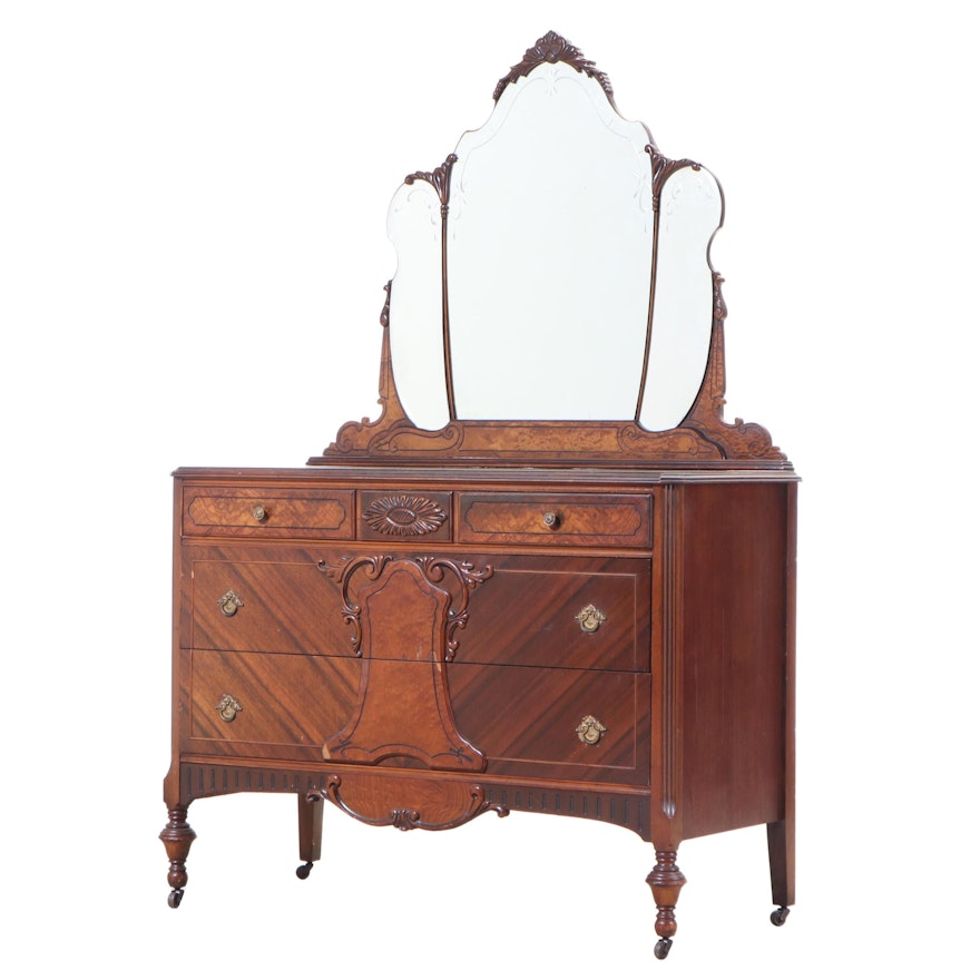 Nunner & Ashton Co. Jacobean Style Walnut, Ash, & Maple Dresser, c. 1930