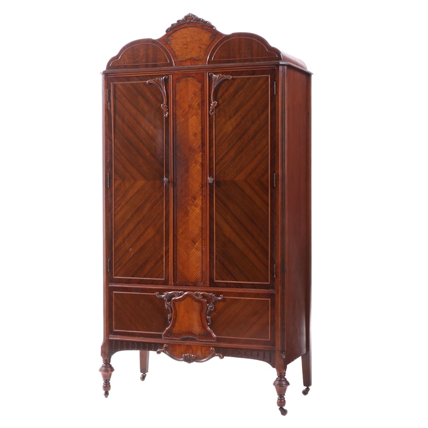 Nunner & Ashton Co. Jacobean Style Walnut, Ash, & Maple Chifferobe, c. 1930