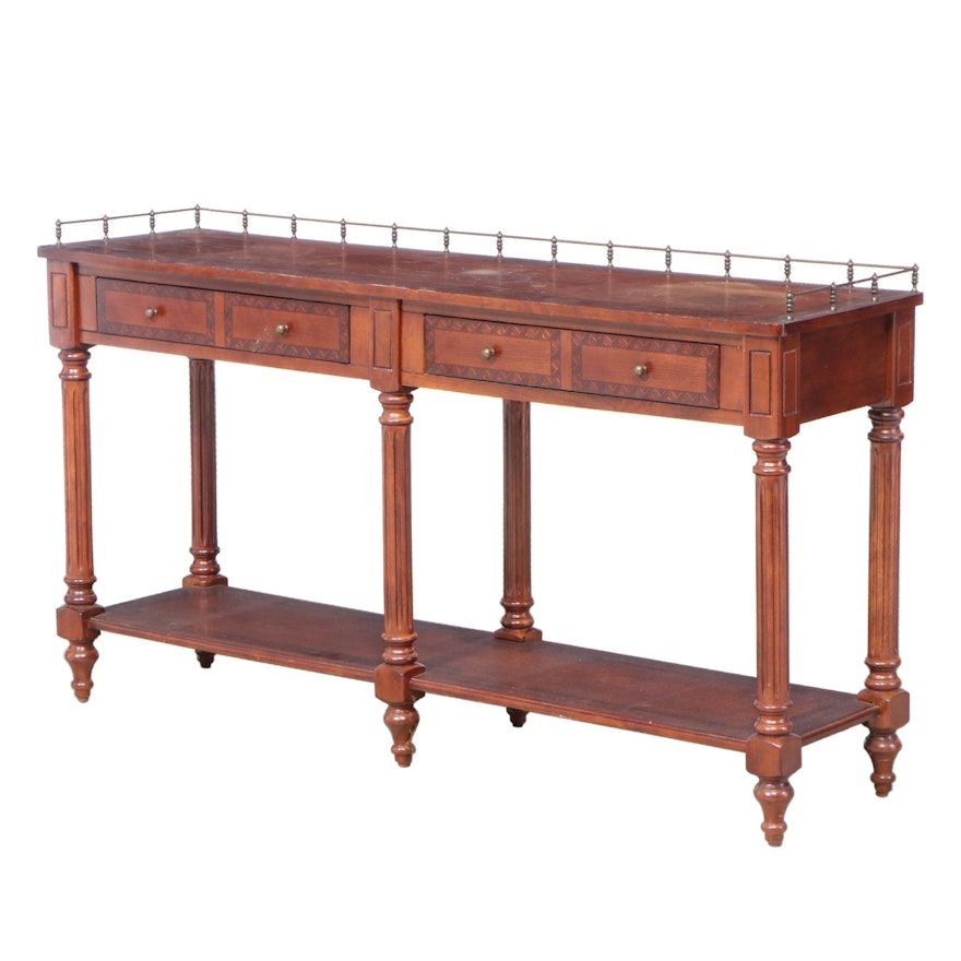 Regency Style Oak and Marquetry Two-Tier Console Table, Late 20th Century