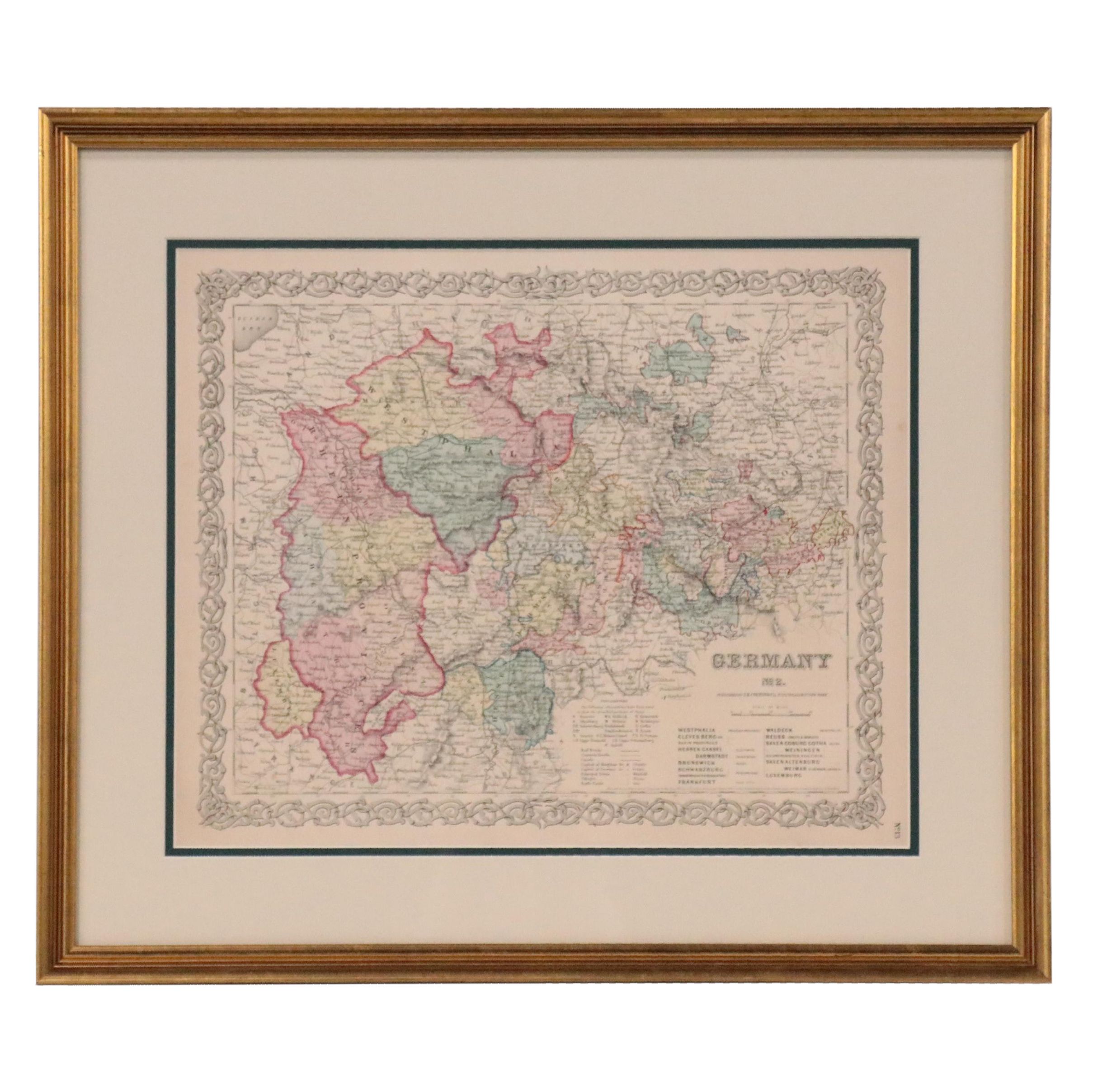 J. H. Colton & Co. Hand-Colored Engraving Map "Germany No. 2"