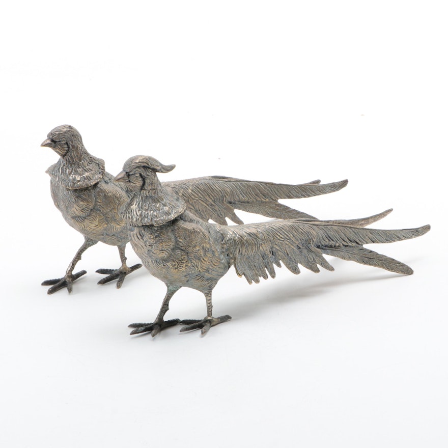 Cast Spelter Table Pheasants, Mid-20th Century