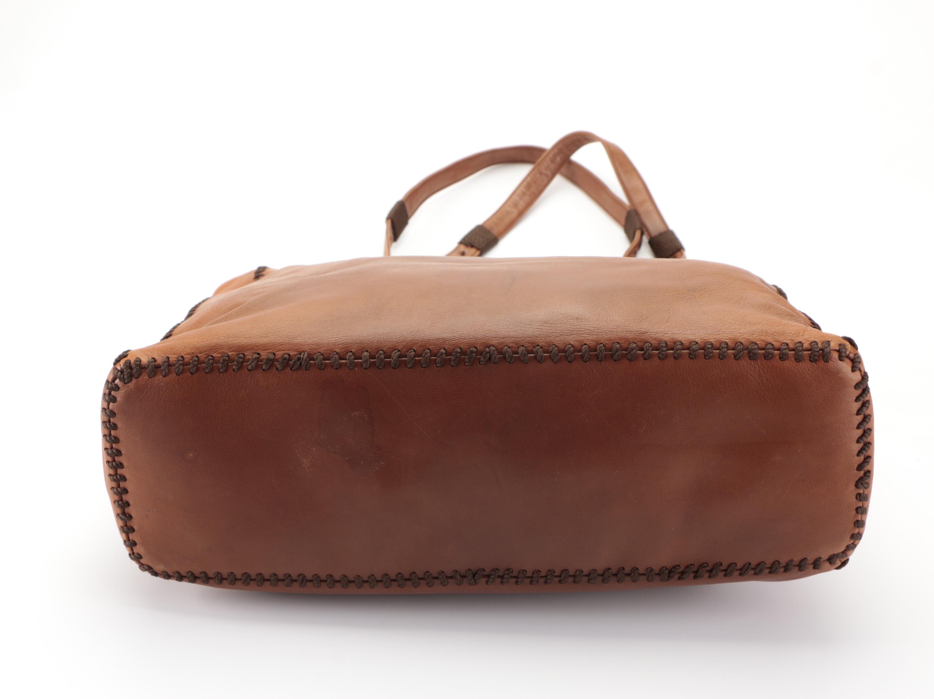 Prada Whipstitch Tote in Brown Vitello Lux Leather