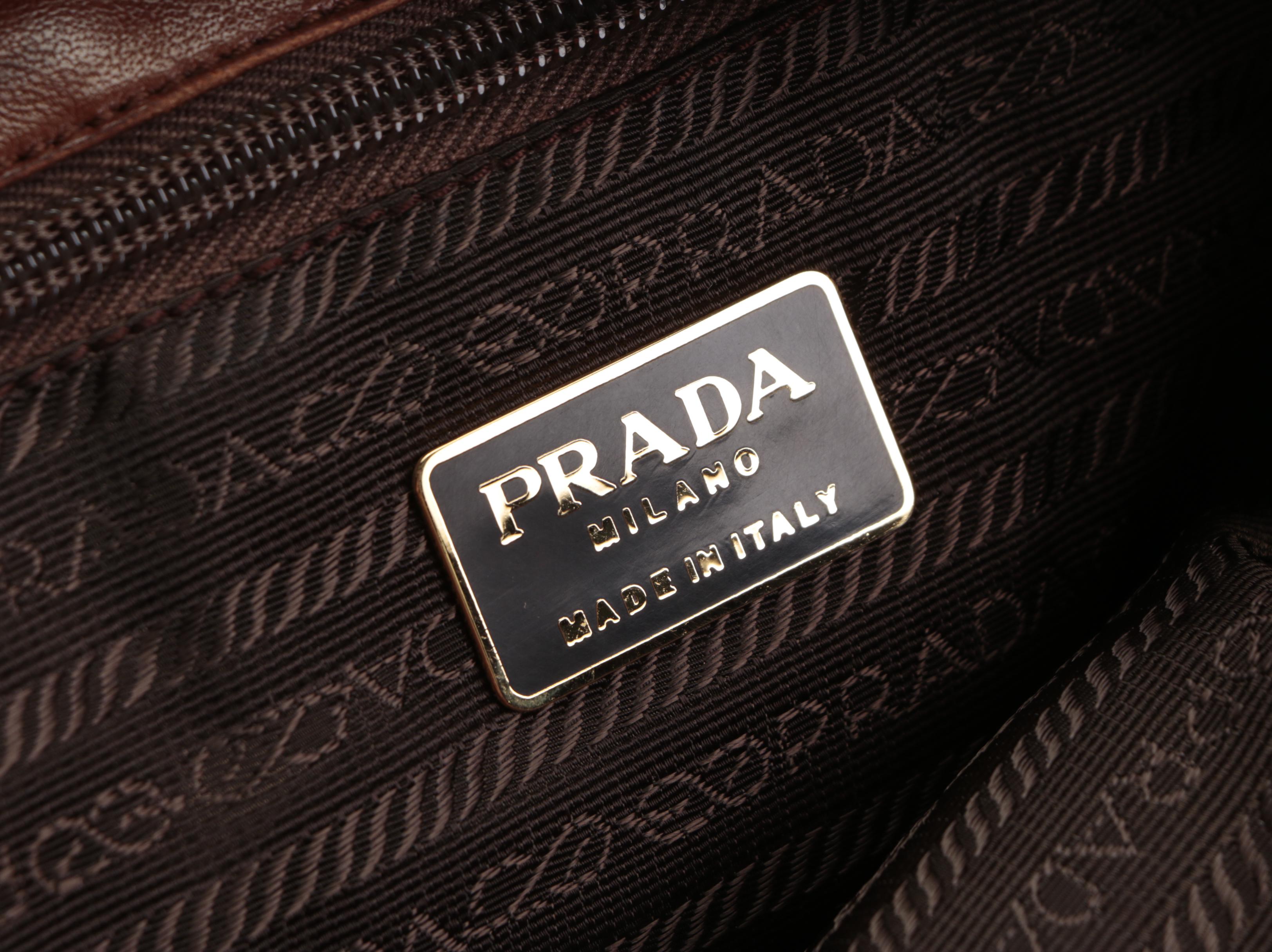 Prada Whipstitch Tote in Brown Vitello Lux Leather