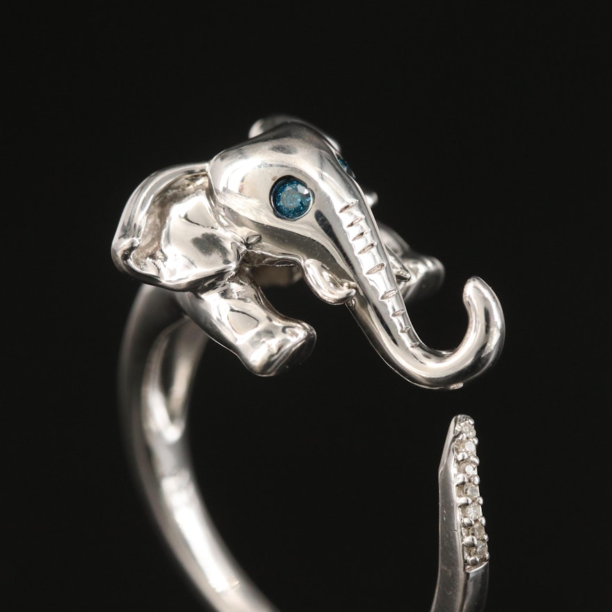 Sterling Diamond Elephant Open Ring