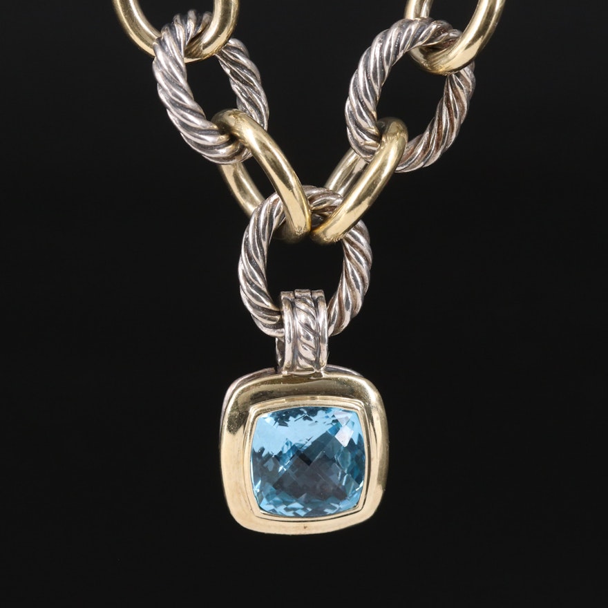 David Yurman "Albion" Sterling Topaz Enhancer Pendant Necklace with 18K Accents