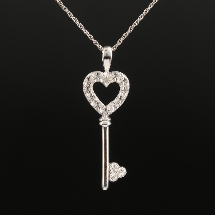 Sterling Diamond Key Pendant Necklace