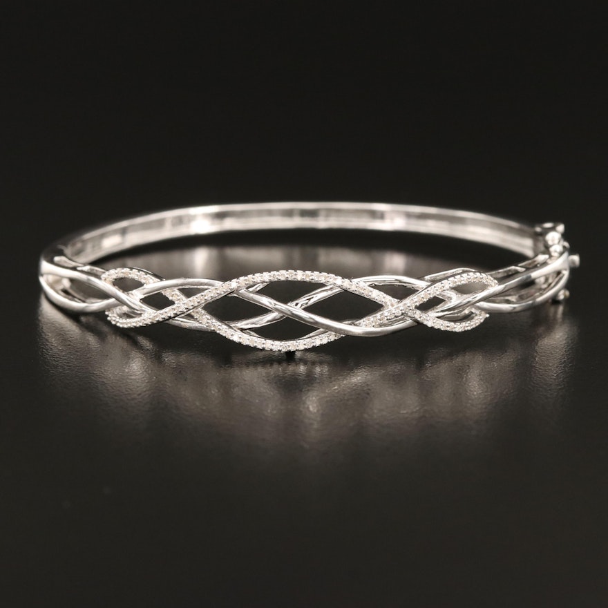 Sterling Diamond Crossover Hinged Bangle