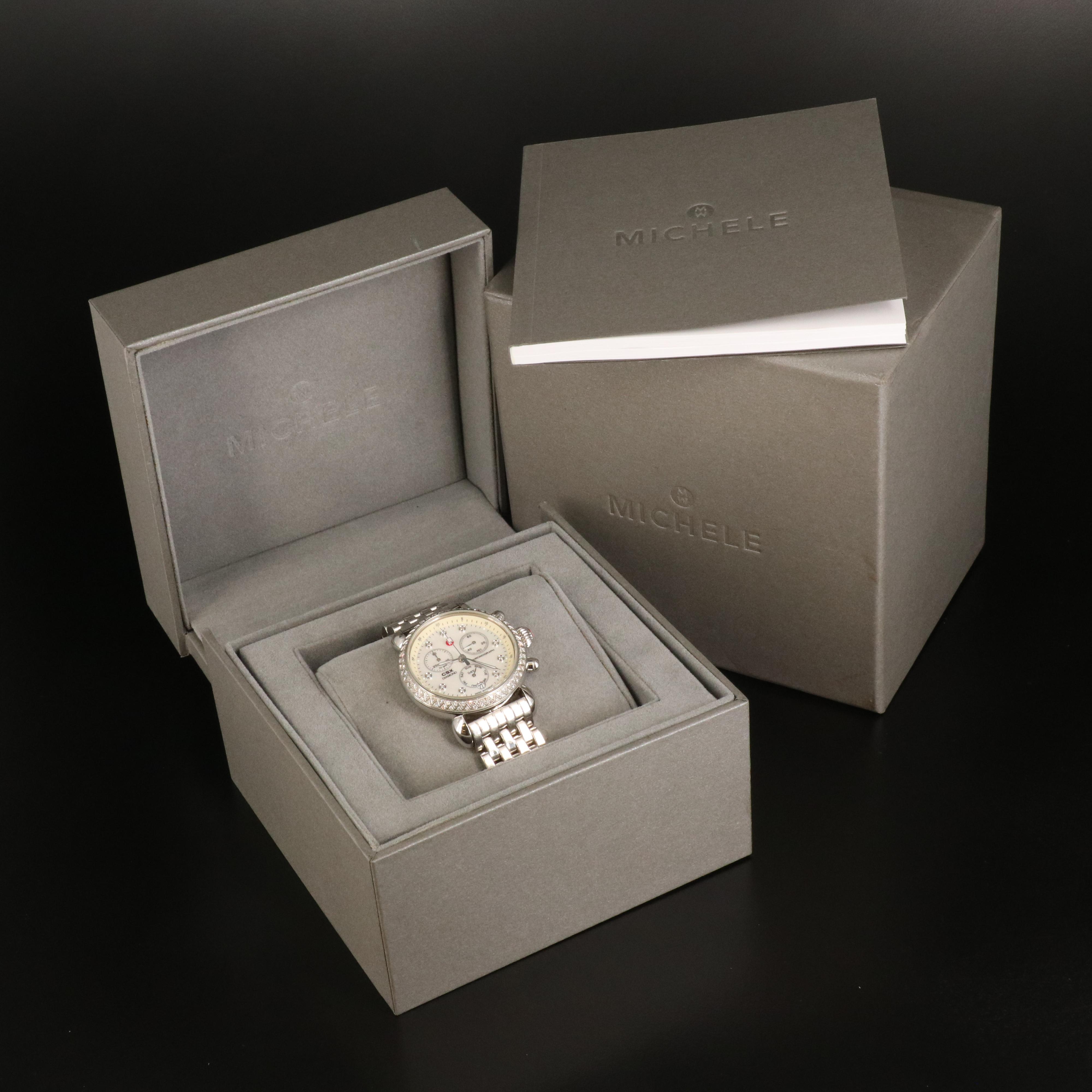 Michele CSX Diamond and Stainless Steel Chronograph Watch