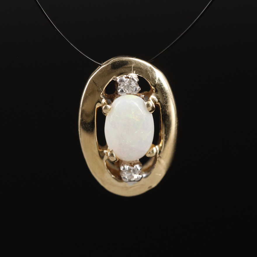 14K Opal and Diamond Pendant