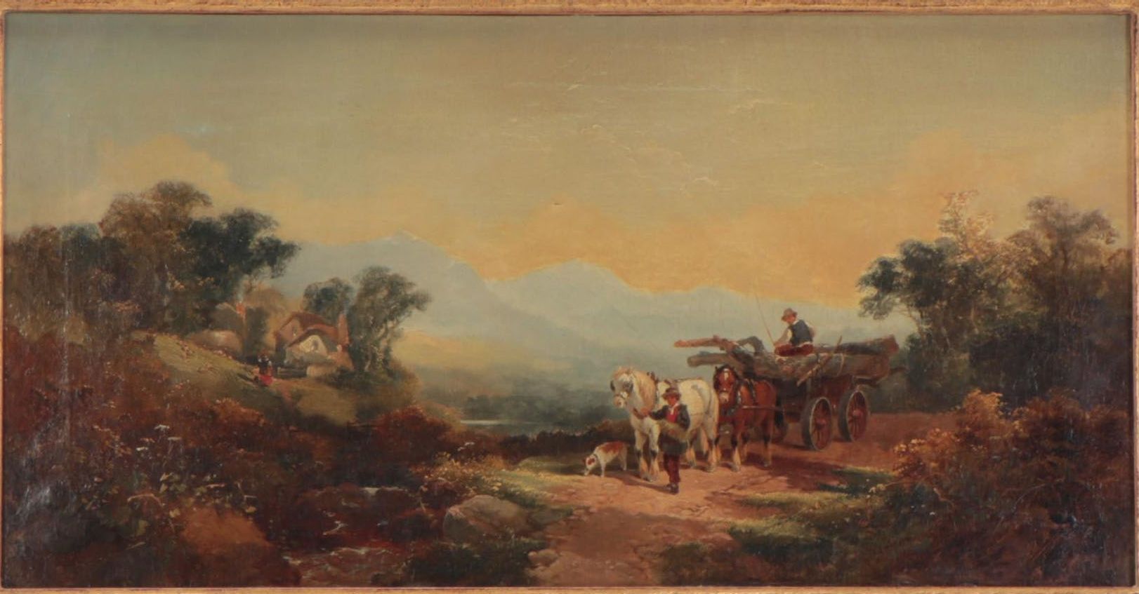 Joseph Horlor Oil Painting "Timber Hauling," Circa 1855