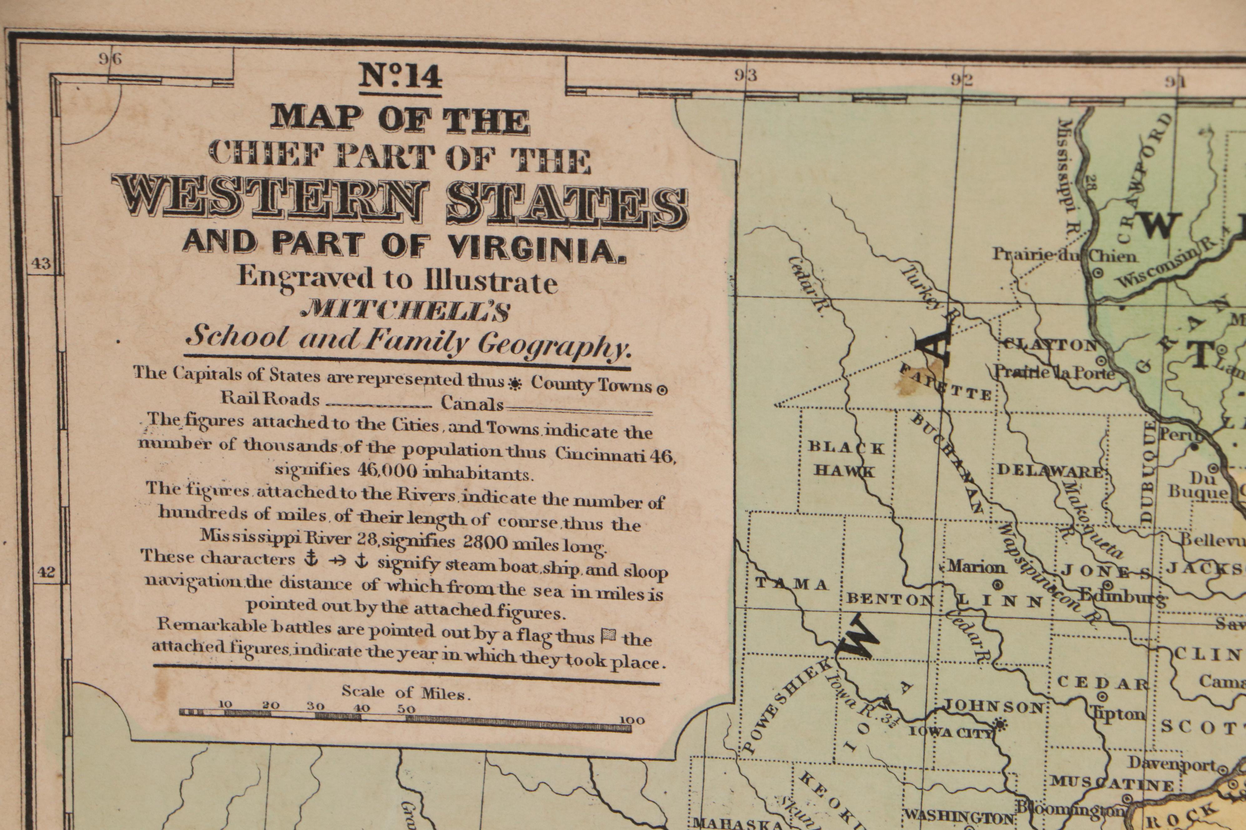 Samuel Augustus Mitchell Hand-Colored Map of Western States, 1839
