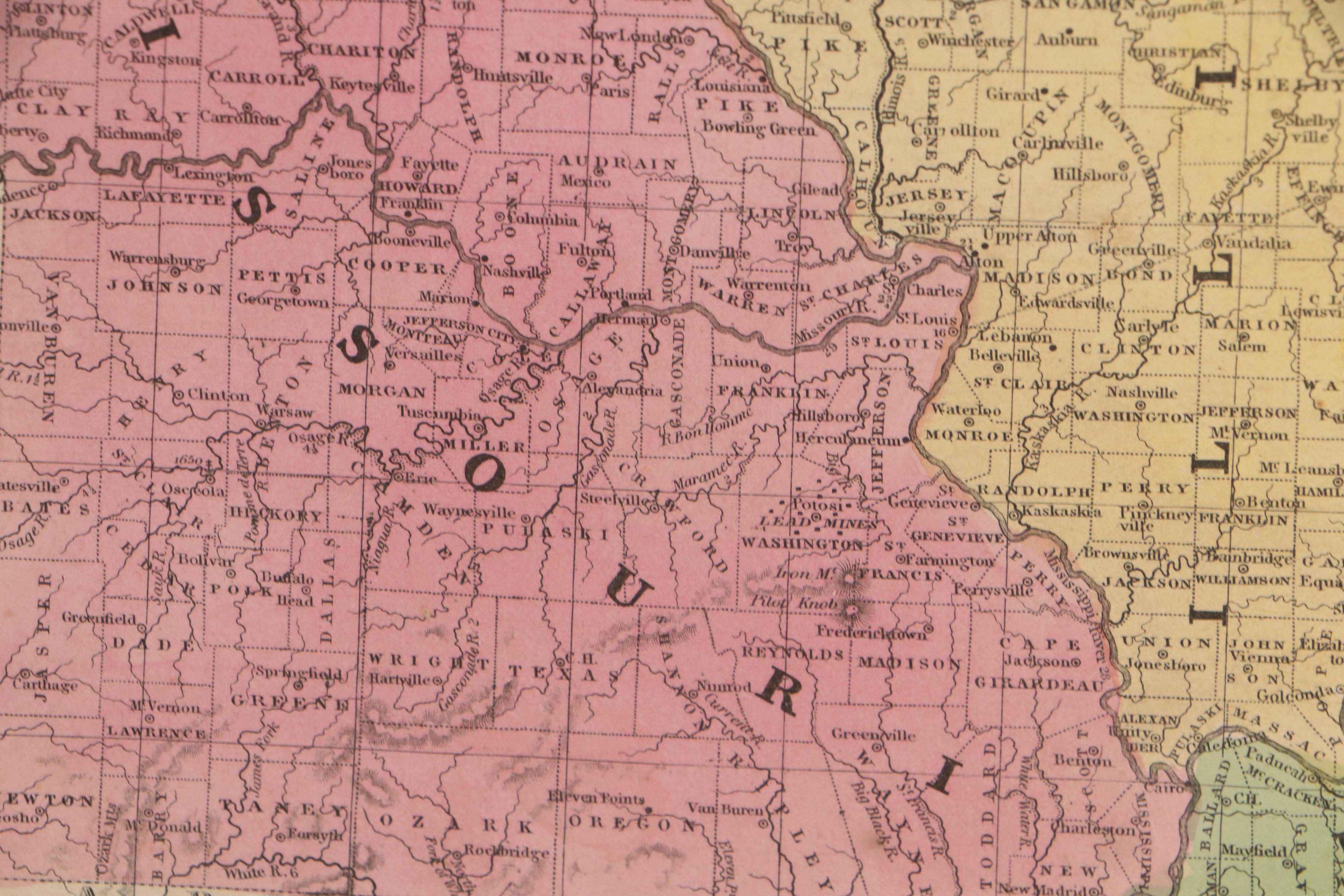 Samuel Augustus Mitchell Hand-Colored Map of Western States, 1839