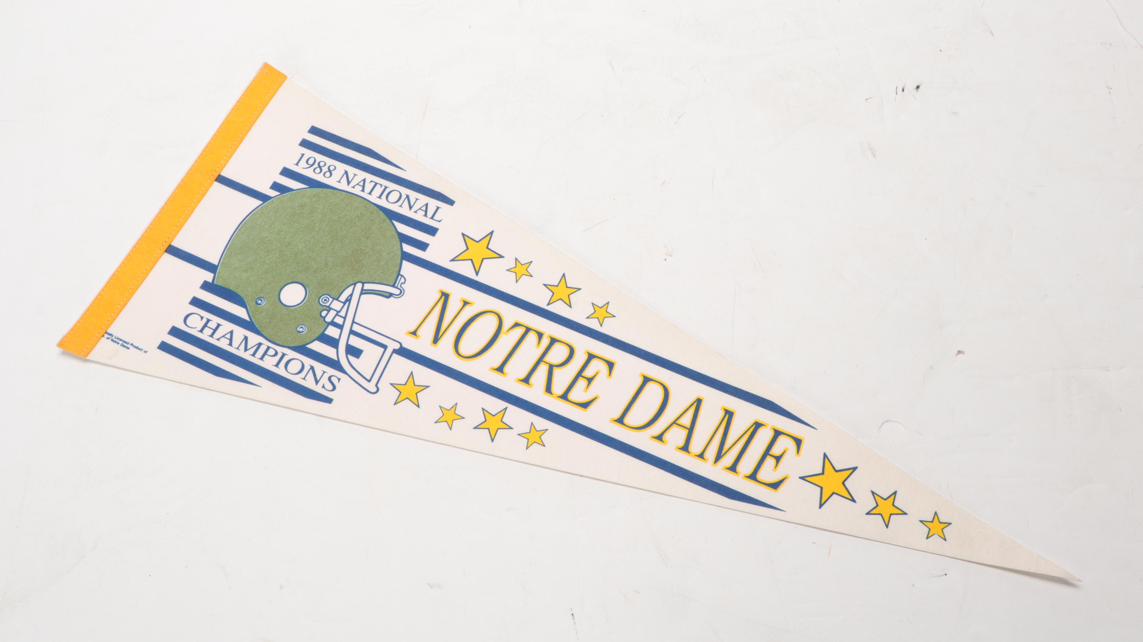 Notre Dame 1988 NCAA Football National Champ Mascot, Motto Pennants, 1950s–1980s
