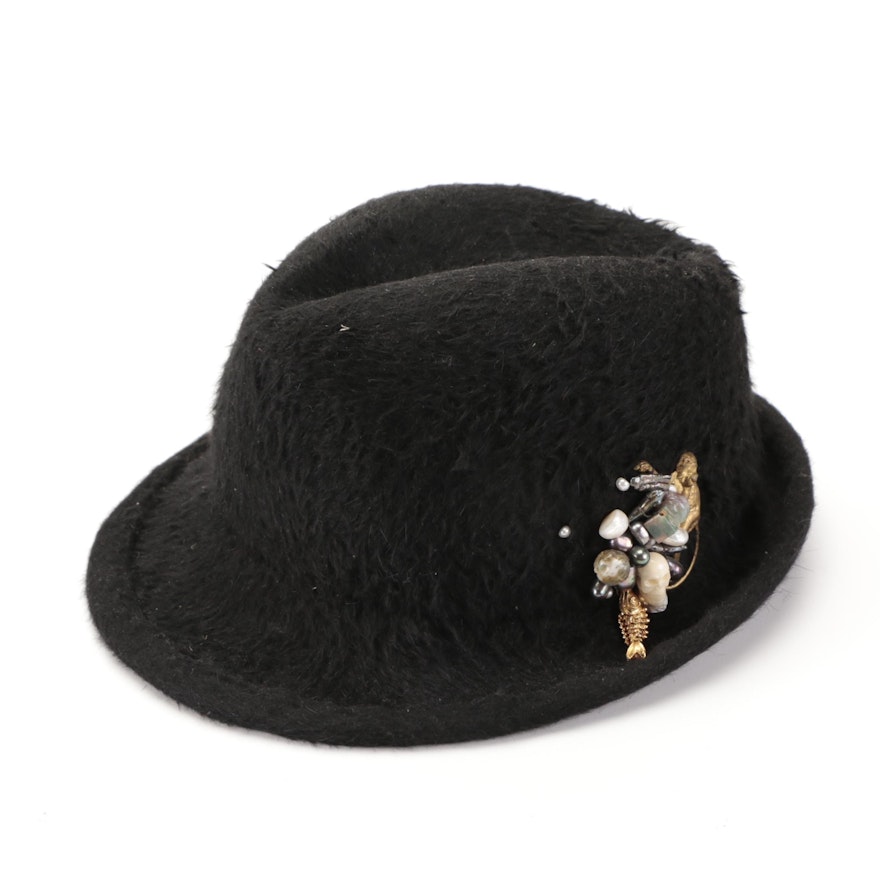 Rod Keenan New York Modified Fedora Hat in Fur Felt with Embellishment