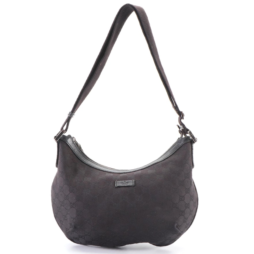 Gucci Small Hobo Shoulder Bag in Black GG Canvas and Cinghiale Leather