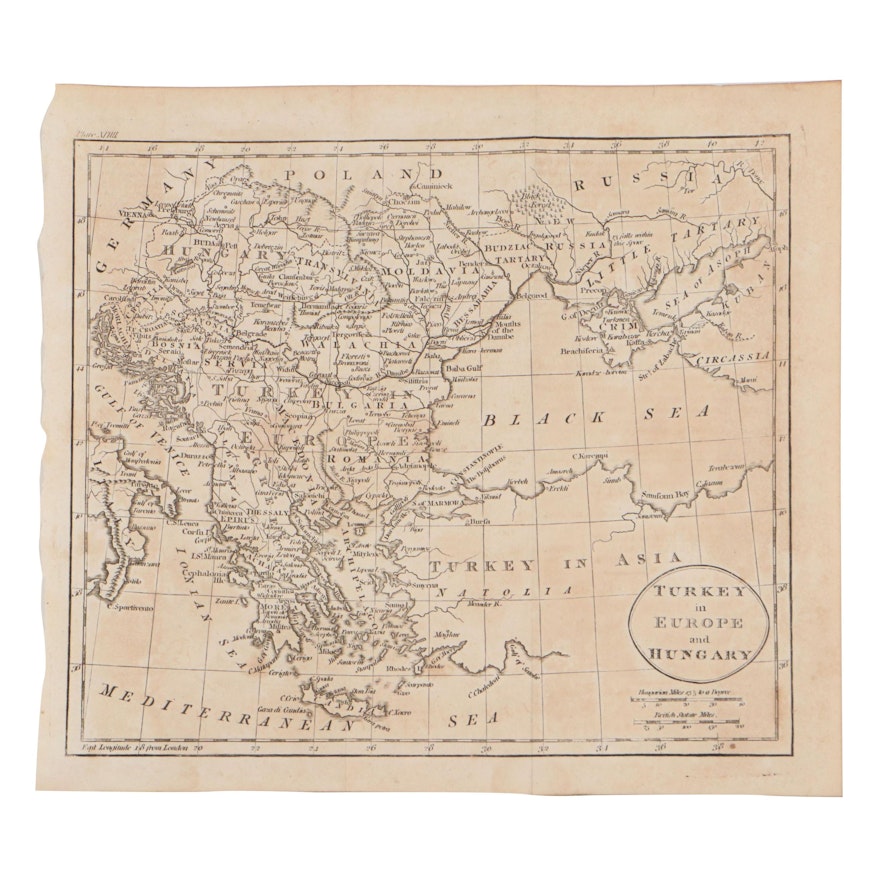 William Guthrie Map "Turkey in Europe and Hungary," Circa 1800