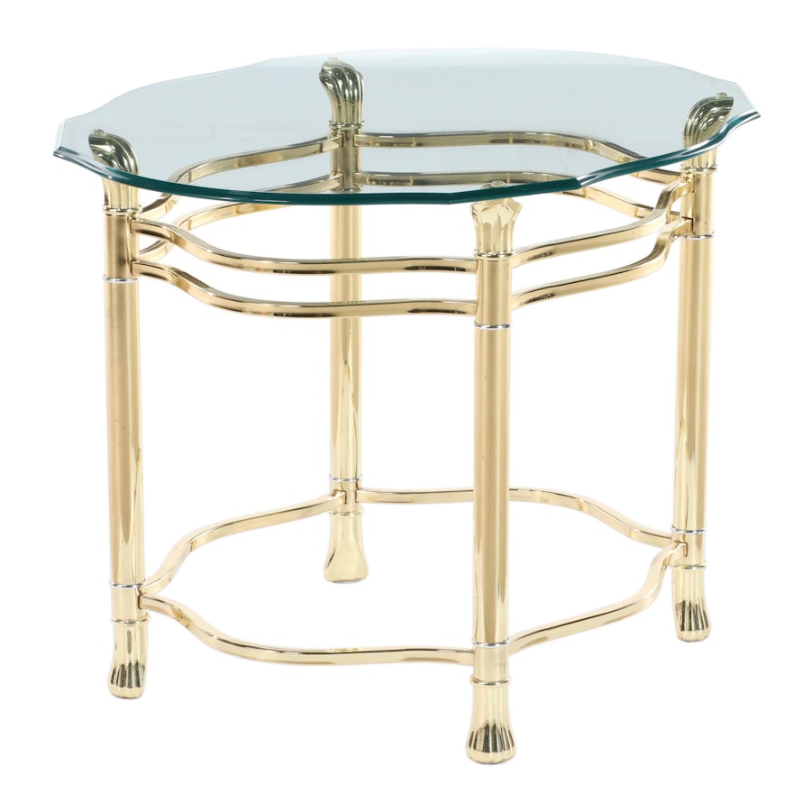 Hollywood Regency Style Brass and Glass Top Side Table, Late 20th Century