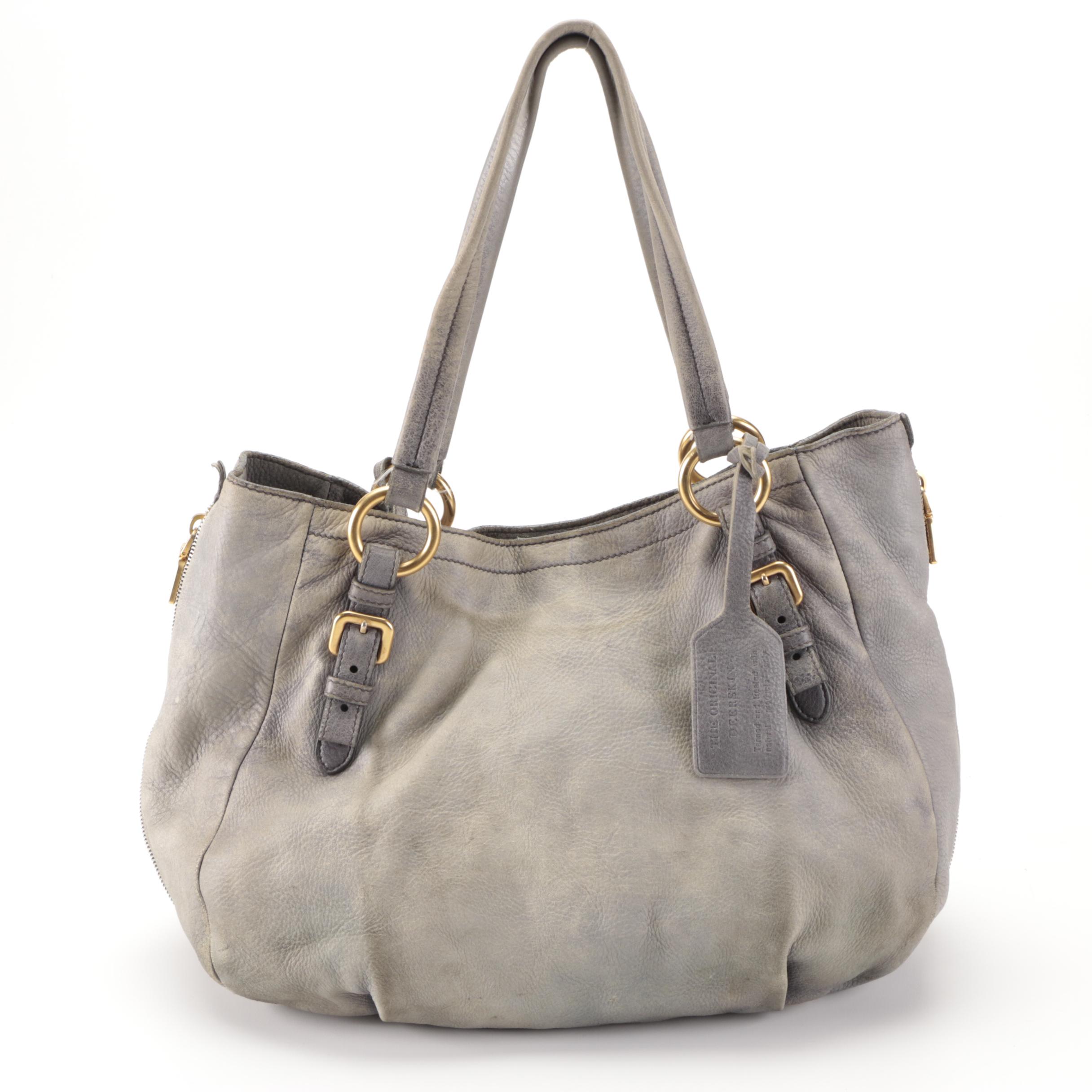 Prada Zippers Shoulder Bag in Distressed Deerskin Leather