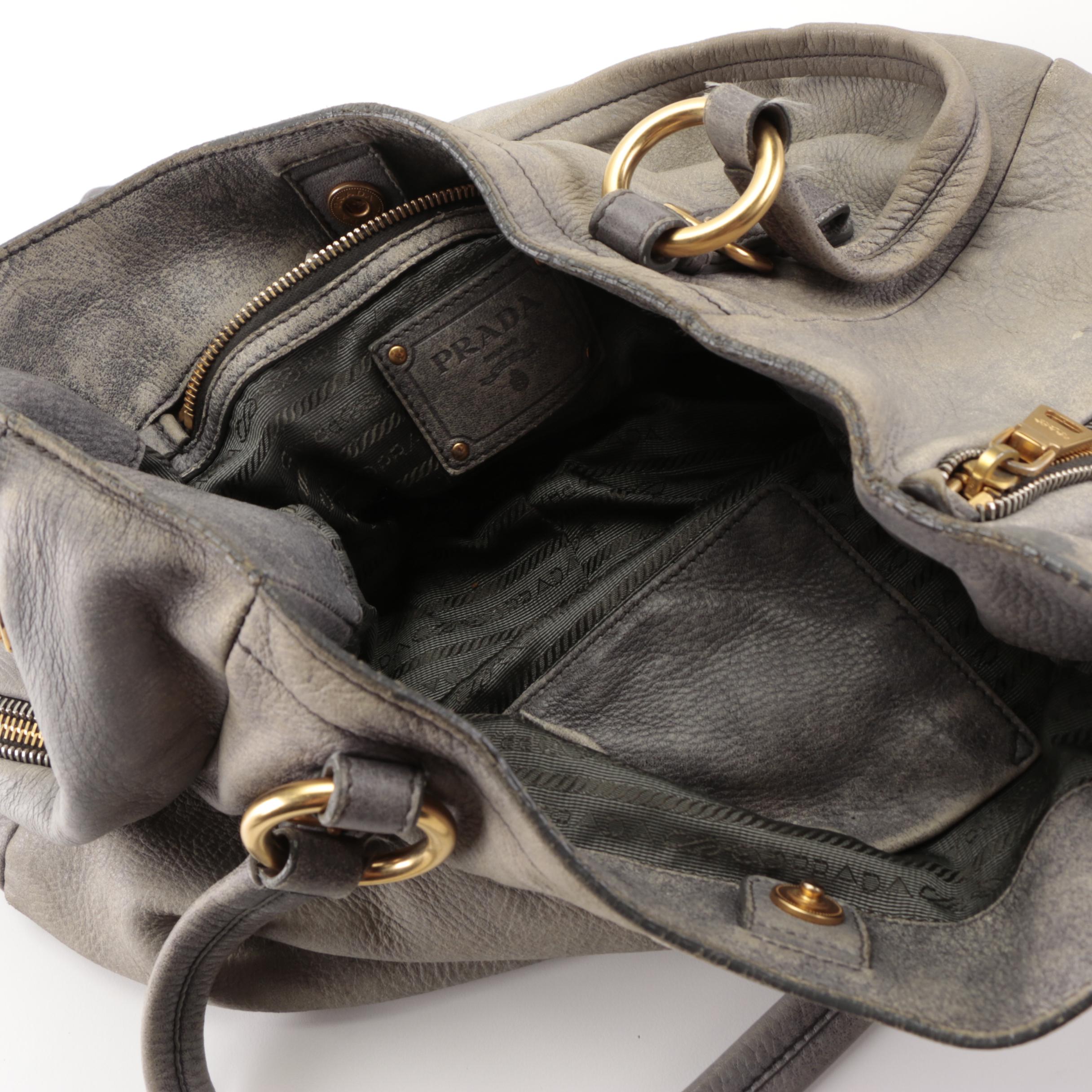 Prada Zippers Shoulder Bag in Distressed Deerskin Leather