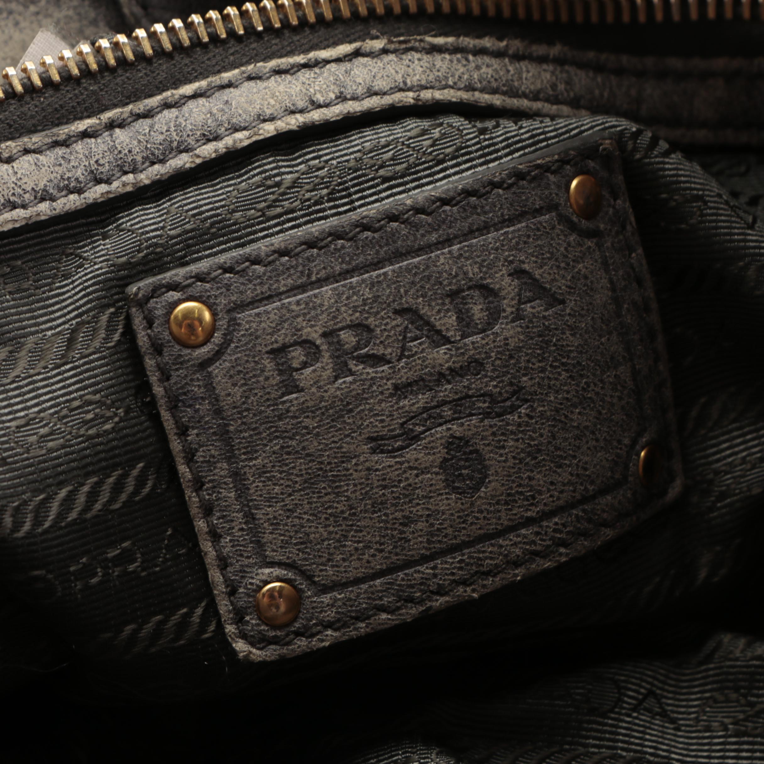 Prada Zippers Shoulder Bag in Distressed Deerskin Leather