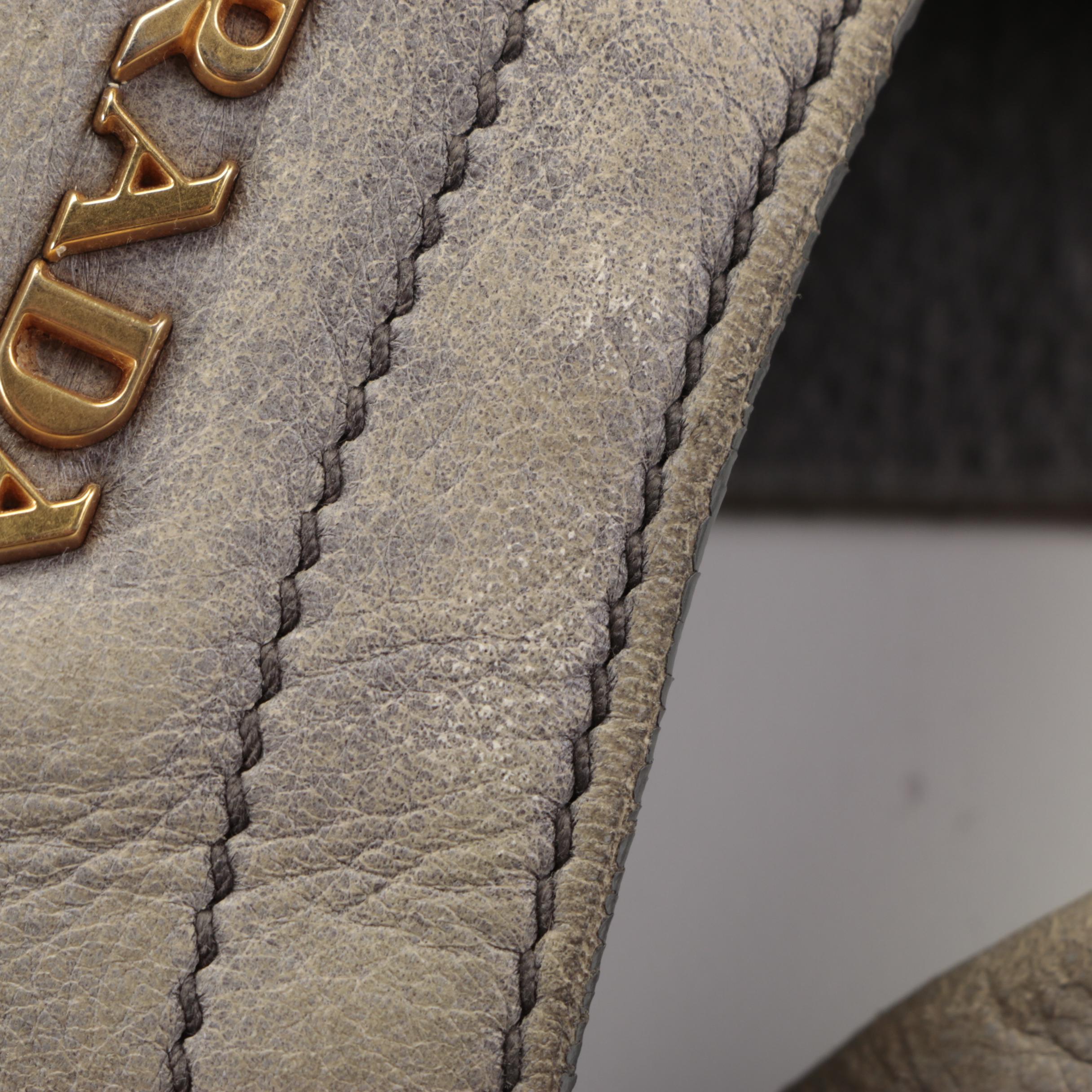 Prada Zippers Shoulder Bag in Distressed Deerskin Leather