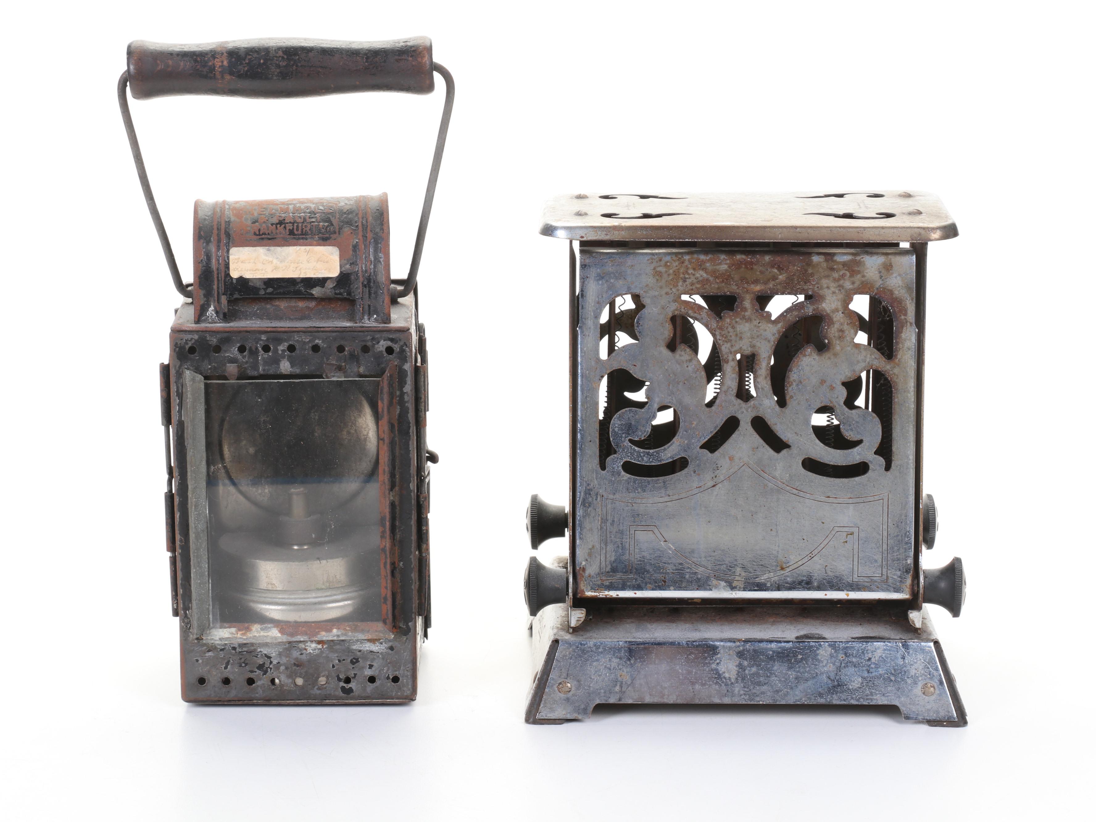 Helmholz & Pauli German Railroad Lantern, Hotpoint Toaster, Sad Iron and More